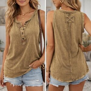 Zenana Acid Wash Sleeveless Tan Top